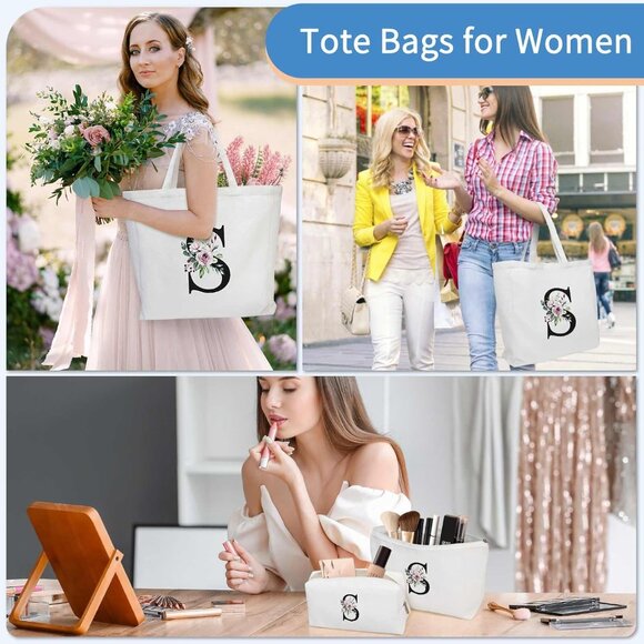 3-Piece Canvas Tote Bag with 2 Makeup Bags -10.6" x 3" x 6" & 7" x 2.5" x 4" - Picture 7 of 7